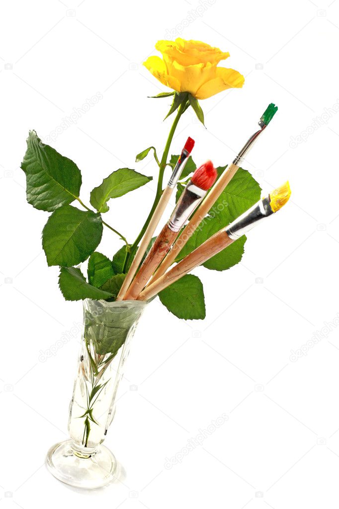 Rose and paintbrushes