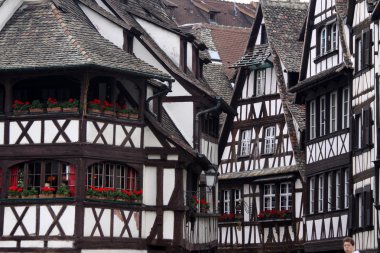 Black and white half-timbered houses clipart