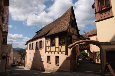 Village with half-timbered houses clipart