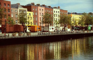 Brick houses at the river clipart