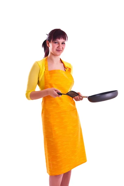 Γυναίκα με ένα τηγάνι — Φωτογραφία Αρχείου