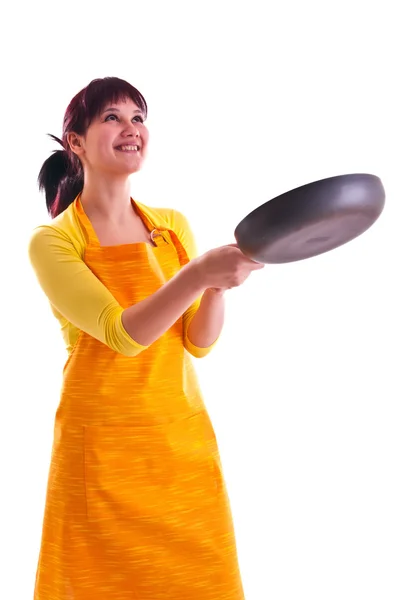 Woman with a pan — Stock Photo, Image