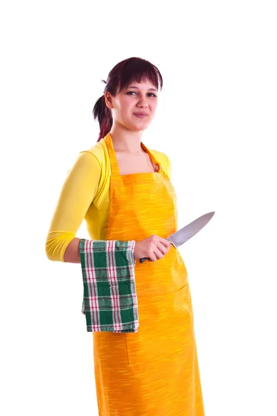 Femme au foyer avec un couteau — Photo