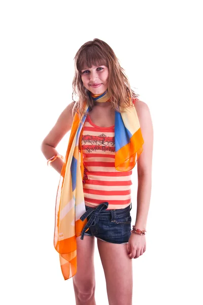 Donna con una sciarpa — Foto Stock