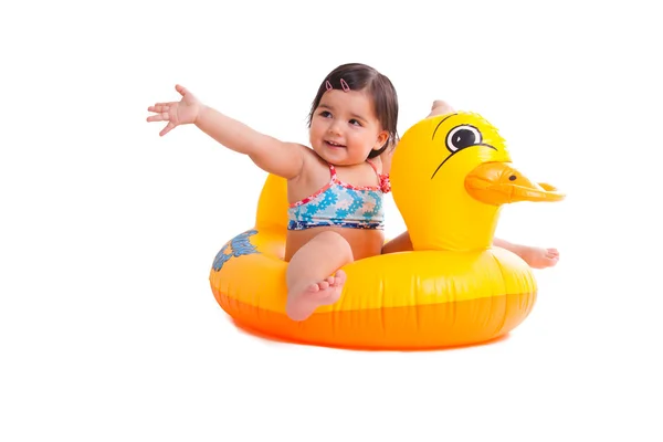 stock image Adorable child sitting on a duck