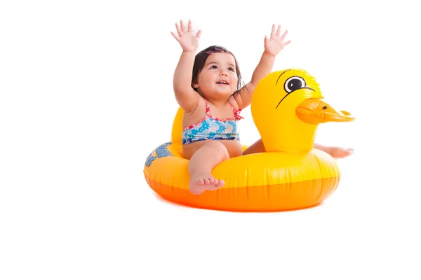 stock image Adorable child sitting on a duck