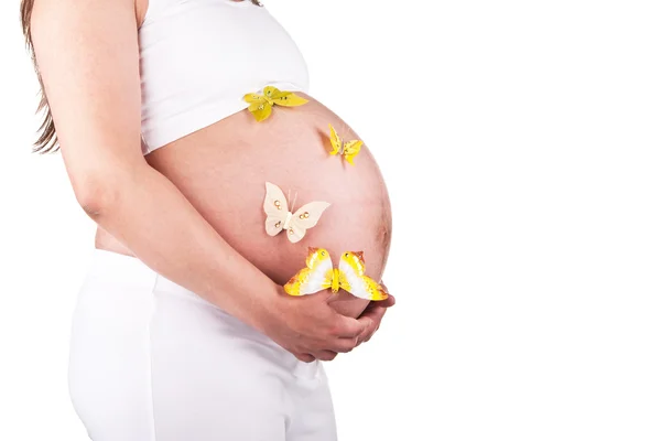Kelebekler ile oldukça hamile kadın — Stok fotoğraf