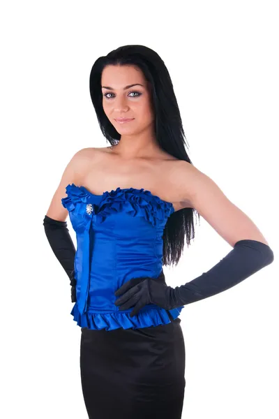 Giovane donna che indossa corsetto e guanti — Foto Stock