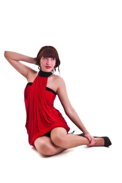 Kvinna i röd klänning — Stockfoto
