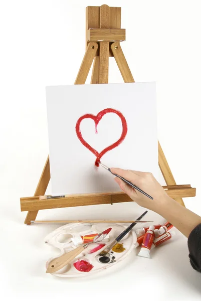 Ik hou van je hart geschilderd op een leeg doek — Stockfoto