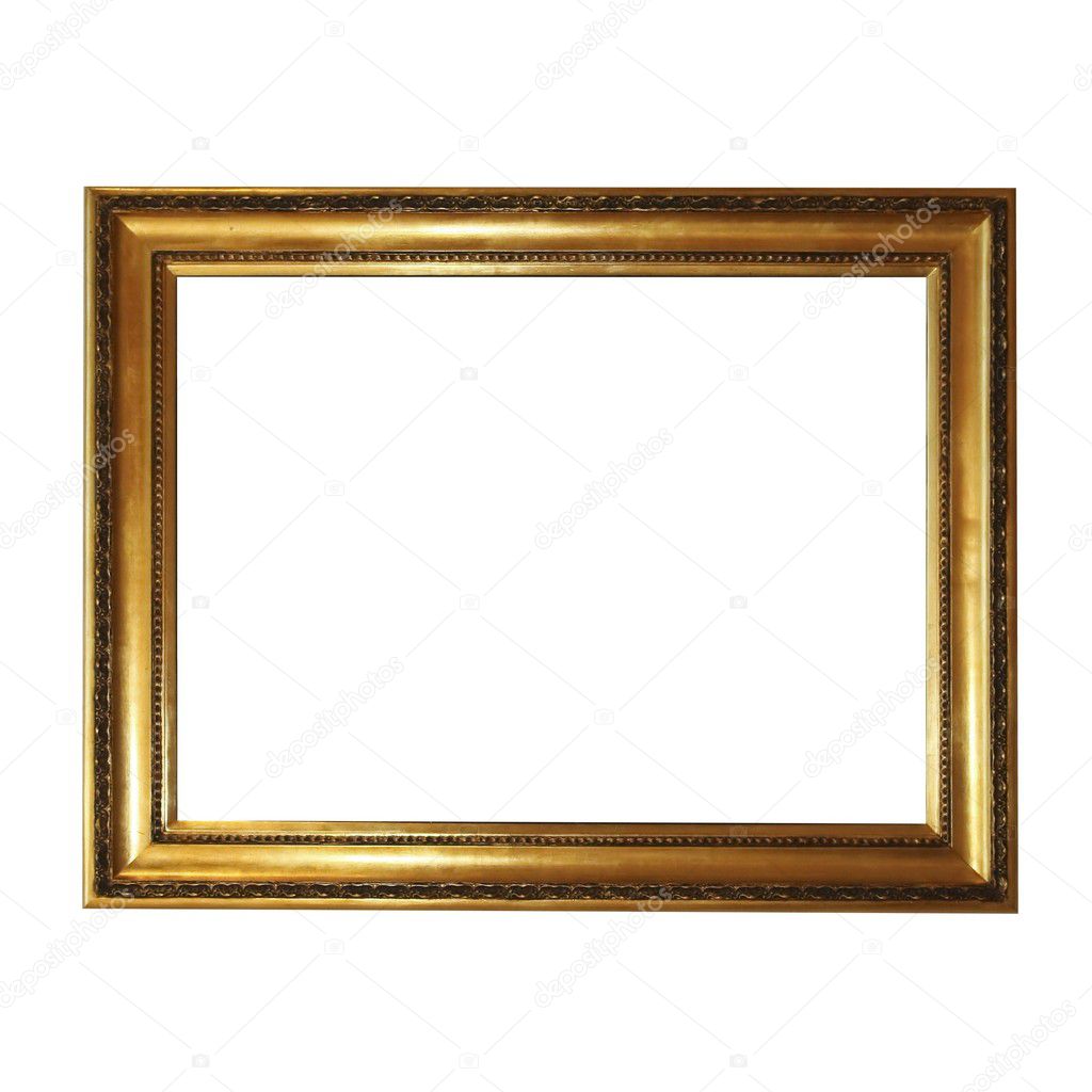 Old antique gold frame over white with clipping path