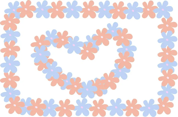 Gül ve mavi flowerses şekilde kalp ve çerçeveler — Stok Vektör