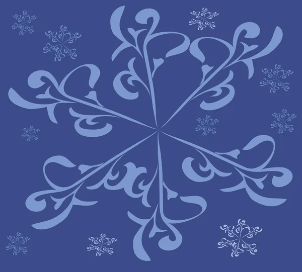 Οι μπλε νιφάδες χιονιού στροφή μπλε φόντο — Διανυσματικό Αρχείο