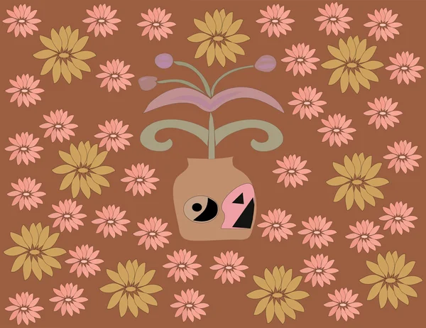 Квітка в горщику на коричневому квітковому фоні — стоковий вектор