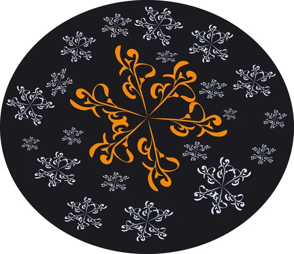 Снежинки на черном фоне по кругу — стоковый вектор
