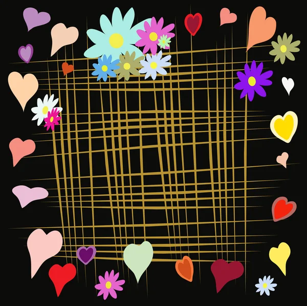Cadre avec fleur et lin sur fond noir — Image vectorielle