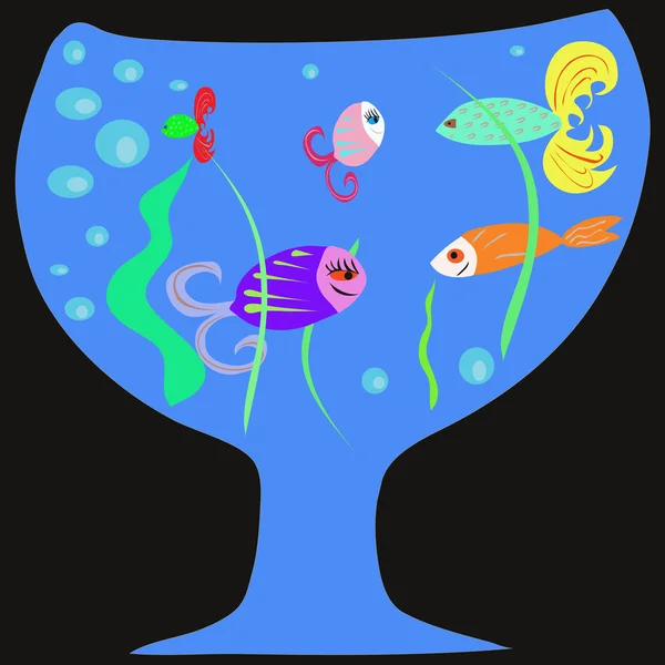 5 риб в акваріумі на чорному тлі — стоковий вектор