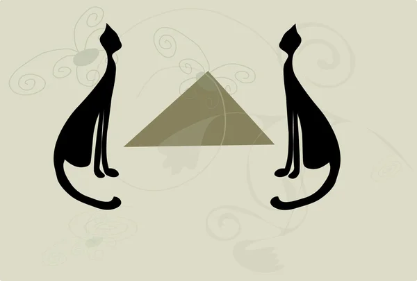 Due gatti su sfondo grigio con piramide — Vettoriale Stock