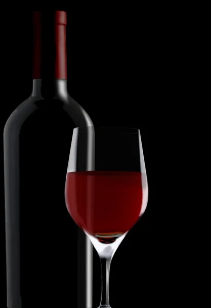 Rött vin glas & flaska — Stockfoto