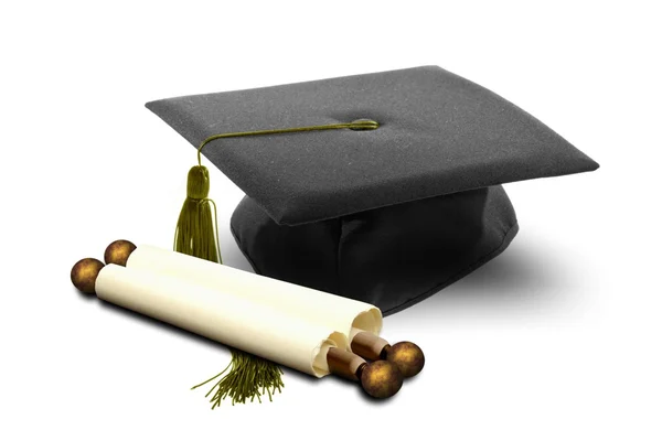 Graduation hat and scroll — Stock Photo, Image