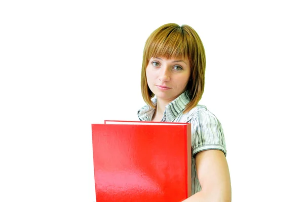 Žena s červenou složku — Stock fotografie