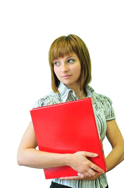 Kvinna med en röd mapp — Stockfoto