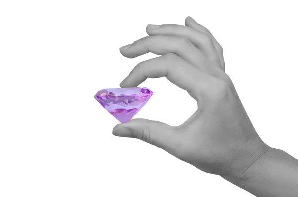Gray hand with a diamond — Stock Photo, Image