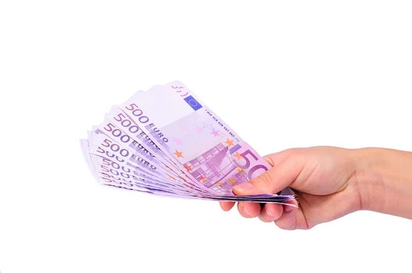 Female hand giving euro banknotes — Stock Photo, Image