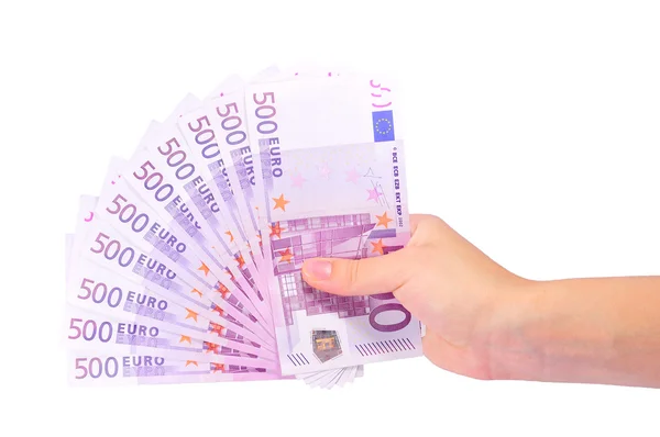 Vrouwelijke is hand met eurobankbiljetten — Stockfoto