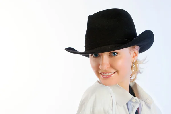 모자에 젊은 여자의 초상화 — 스톡 사진