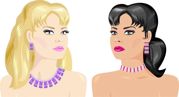 Maquillage et bijoux pour brunes et blondes — Image vectorielle
