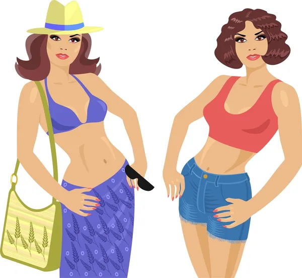 Girls in beach clothes — Stock Vector
