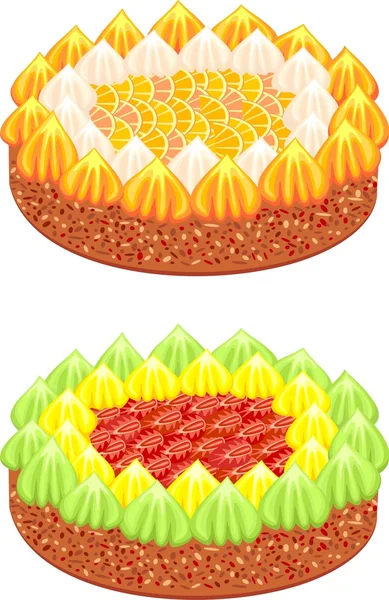 Festive cakes with fruit and whipped cream — Stock Vector
