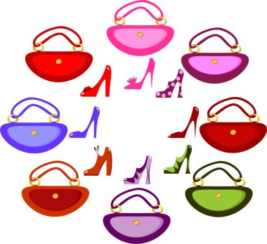 Fashionable women's footwear and handbag clipart