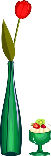 Tulipano rosso in una bottiglia verde — Vettoriale Stock