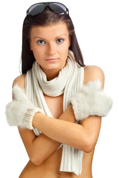 Красива молода жінка з зимовим одягом — стокове фото