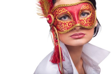 Young woman wearing red carnival mask clipart