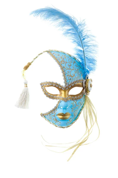 青および金の羽をつけられたマスク — ストック写真