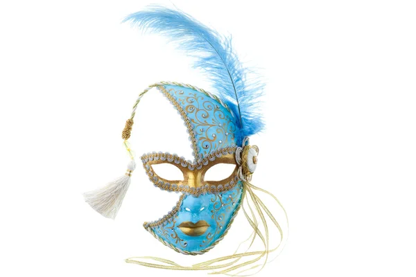 Masque à plumes bleu et or — Photo
