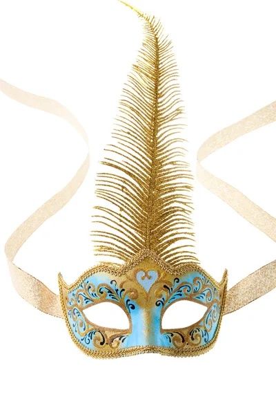 Modré a zlaté karnevalovou masku — Stock fotografie