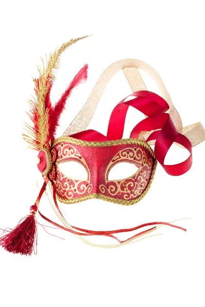 Masque carnaval à plumes rouge et or — Photo