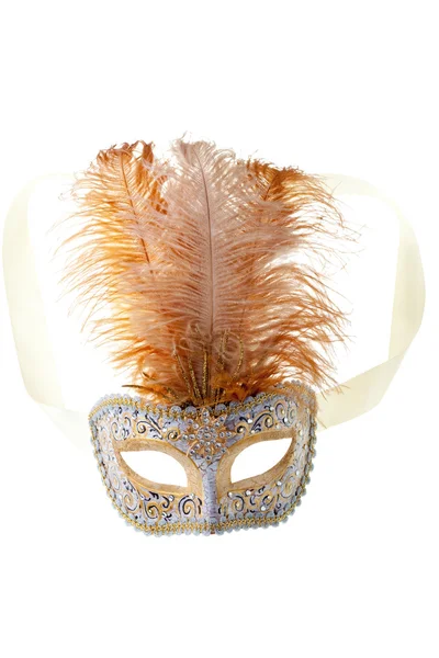 Oro piumato maschera di carnevale — Foto Stock