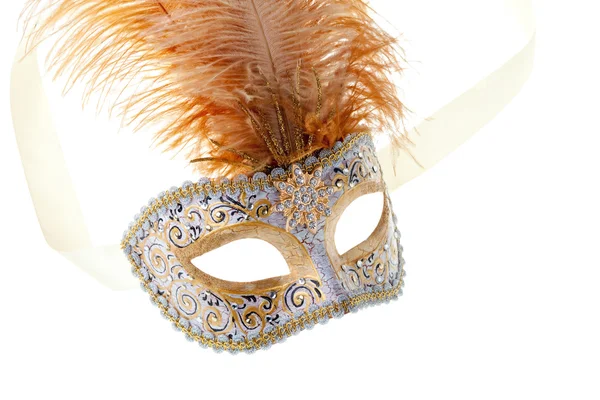 Gold feathered carnival mask — Stock Photo, Image