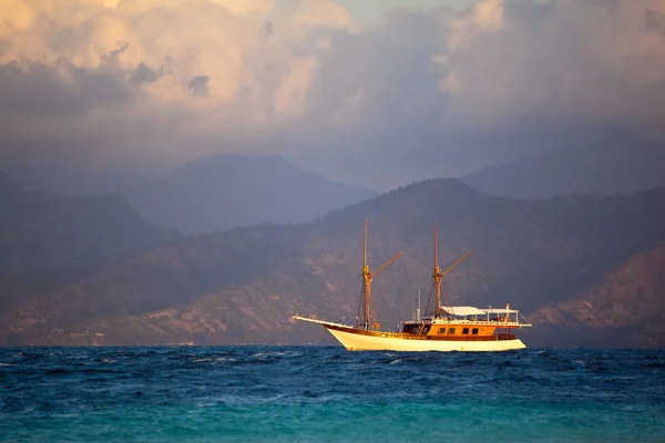 stock image Frigate sailing on sunset