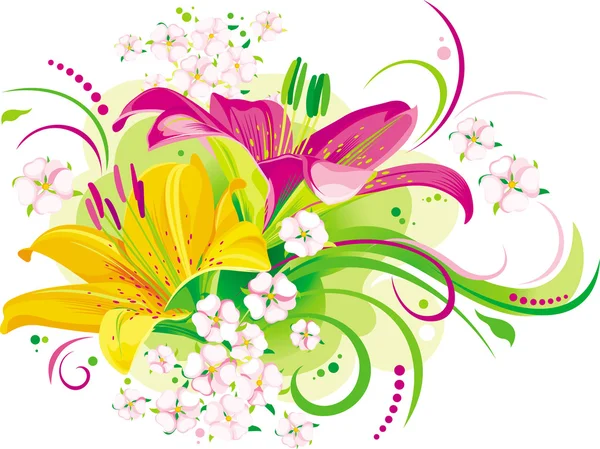 Lilie i kwiatuszki — Wektor stockowy