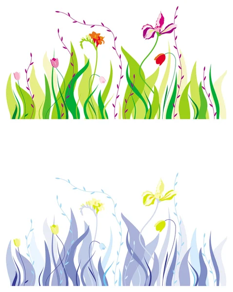 Grass, leaves and flowers — Stock Vector