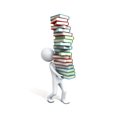 Men carrying a lot of library books. clipart