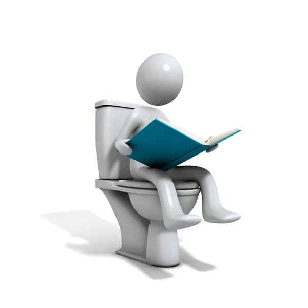 Men sitting at the toilet bowl with a book. — Stock Photo, Image