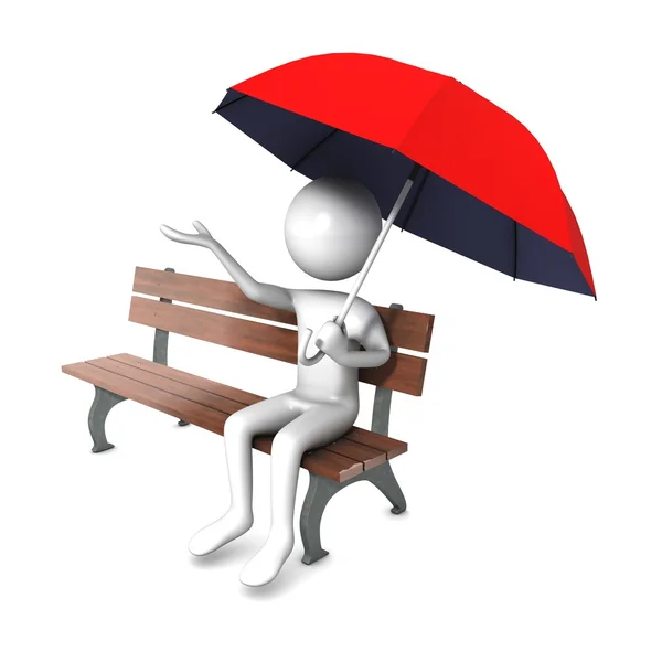 Man holding open red Umbrella. Three-dimensional, isolated on white. — Stock Photo, Image