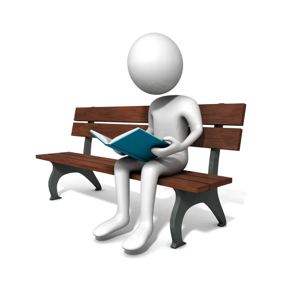 男子坐在长凳上拿着一本书. — 图库照片